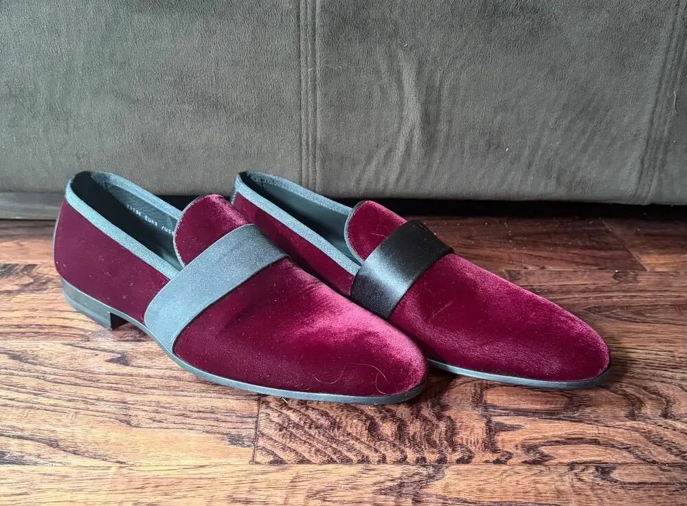 $475 NEW Magnanni Purple Velvet Smoking Slippers Loafers Shoes Size 10(43)D